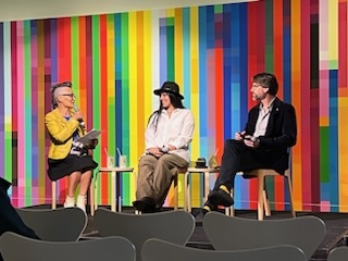 Panel host Yumi Stynes with Shireen Taweel and Stephan Tillmann