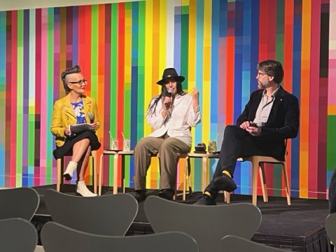 Panel host Yumi Stynes with Shireen Taweel and Stephan Tillmann